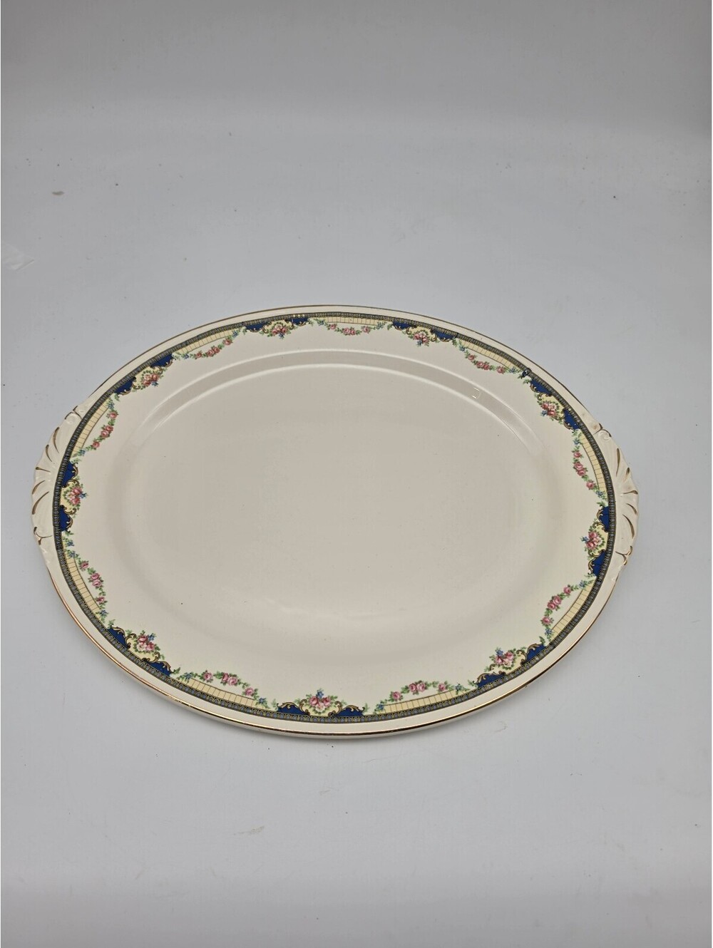 Nautilus Vintage Floral Oval Ceramic Serving Platter with Gold Trim L36 N8